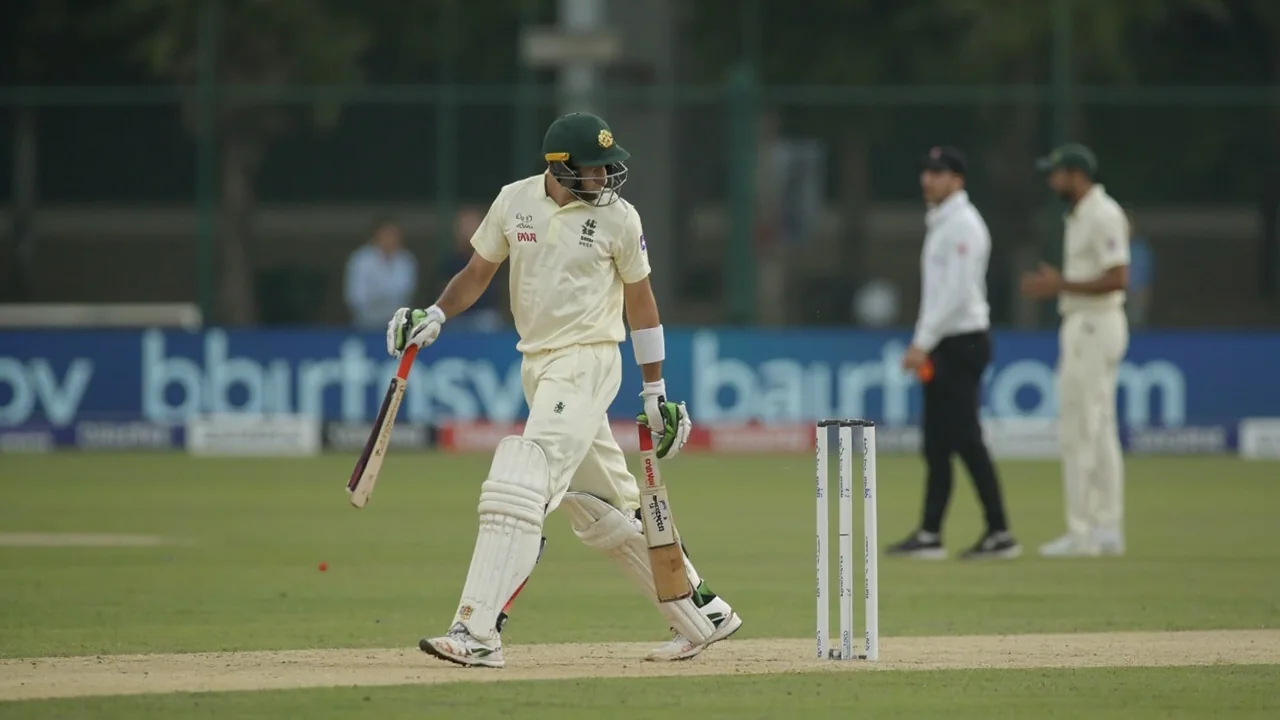 Medium view of a captain and spinner discussing field placements during a Test match in Sri Lanka, with the Galle surface showing early turn on day two.